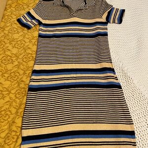 Zara Black and White Ribbed Polo Collar Mini Dress